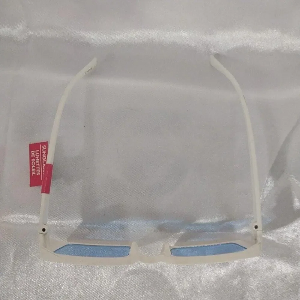 Sunglasses Womens One Size White Square Blue Tinted Oversized UV Protection